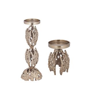 Bougeoir rond en métal brut doré élégant et tendance pour les décorations de Noël à la maison - Product Image 1