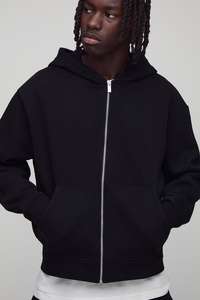 Hombres Heavyweight 450g 100% Algodón Cremallera Color Negro Sudadera con capucha Personalizado Cualquier logotipo Invierno Casual Streetwear - Product Image 6