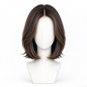 Peluca de Cabello Humano 100%, Corte Bob Corto con Puntas Rizadas Suaves, Peluca Marrón de Aspecto Natural para Mujer - Product Image 1