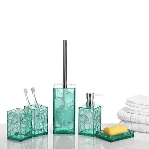 BS96 Hochwertiges hochpermeabiles 5-teiliges Acryl-Badezimmer-Set Lotionsflasche Fettsäubenschachtel Badezimmerzubehör-Set