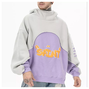 Sweat à capuche 100% coton pour hommes personnalisé du fabricant OEM avec impression bouffante ourlet brut bord coupé style court - Product Image 1