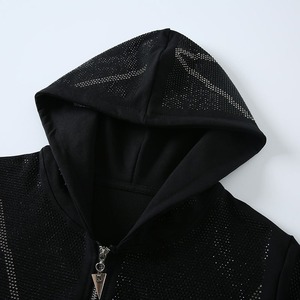 Survêtement uni à capuche en coton 100% avec impression numérique régulière et strass, tissu chaud à grammage élevé pour le streetwear unisexe - Product Image 5