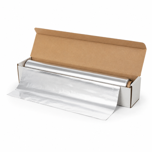 Rouleau géant jetable de papier aluminium 30 cm x 15 m, 18 microns, qualité alimentaire, doux, enduit et gaufré, prédécoupé pour l'emballage - Product Image 1