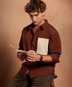 Camisa informal de algodón 100% para hombre, ajuste extragrande con cuello extendido sólido, transpirable, liso, teñido, de punto, suministro ODM, patrón de impresión - Product Image 4