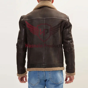 Chaqueta de Cuero Marrón Auténtico para Hombre, con Cuello de Piel de Oveja, Bolsillos con Cremallera, Chaqueta de Aviador B3, Abrigo Grueso y Cálido para Invierno, Personalizable - Product Image 6