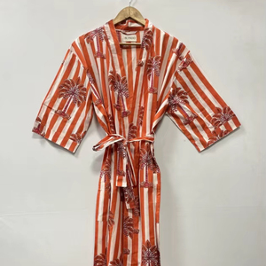 ชุดคลุมกิโมโนลายดอกไม้สไตล์อินเดียนซัมเมอร์ ผ้าฝ้ายเนื้อนุ่ม หรูหรา วินเทจ สำหรับผู้หญิง ใช้คลุมชุดว่ายน้ำ ชุดนอน หรือใส่ไปชายหาด - Product Image 1