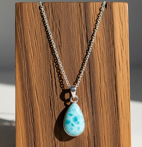 Top Grade Dainty 18K Plaqué Or Bohème Naturel Larimar Goutte Forme Guérison Cristal Mode Pendentif Cadeau - Product Image 6