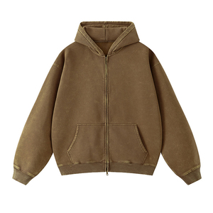 Veste zippée 360G lavé rétro pull à capuche épaissi rue à capuche avec fermeture éclair haute qualité Vintage fermeture éclair sweats à capuche vêtements d'extérieur - Product Image 2