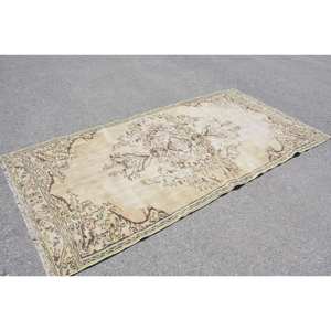 Alfombra turca Vintage Beige clásica, alfombra de felpa hecha a mano de 4,3x8,9 pies, Material de lana, diseño de retazos, pasillo Rectangular de látex, nuevo - Product Image 4