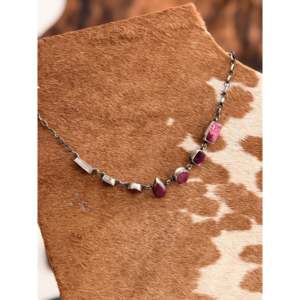Navajo Handmade <b>Choker</b> Necklace with Purple Spiny Oyster & Sterling <b>Silver</b> Geometric Shape for Gift - Product Image 3