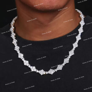 Collier en argent avec diamants de tennis en grappe, serti à griffes, diamant moissanite taille ronde, collier glacé style fleur - Product Image 2