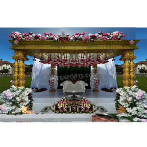 Mandap Real de Tres Pilares para Bodas de Destino, Mandap Cuadrado Triveni para Bodas en EE. UU., Mandap Dorado de Tres Postes para Bodas al Aire Libre en el Reino Unido - Product Image 1