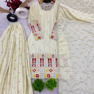 Conjunto de Gharara y Dupatta con Bordado Intenso para Mujer, Completamente Cosido, Listo para Usar, Ideal para Fiestas, Sin Arrugas, de Secado Rápido - Product Image 1