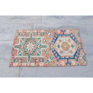 Turkish Small Rug 1.8x3 ft, <b>Red</b> Blue Camouflage Rug <b>Wool</b> - Product Image 4