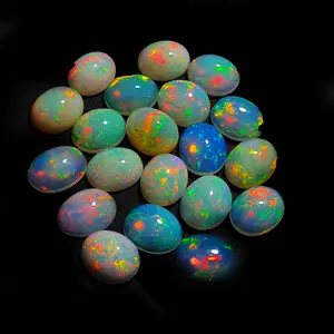 Natural Ethiopian Opal Mix Size Oval Cabochon Multi Fire Welo Opal Loose Gemstone Lot- 3x5,4x6,5x7,7x9,8x10,9x11,10x12,10x14 mm