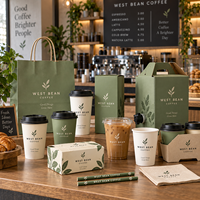 Ensemble d'emballages personnalisés AT PACK pour café avec logo, sacs en papier, gobelets à café, boîtes alimentaires et fournitures à emporter pour la marque des restaurants