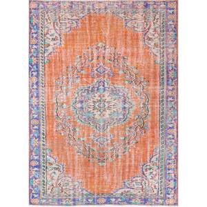 Tapis en laine noués à la main de grande taille, style vintage, motif médaillon rouge et orange, pour salon ou couloir - Pae-2674 - Product Image 1