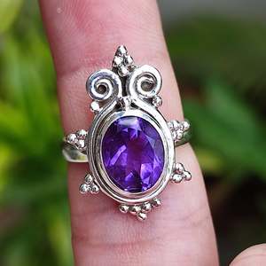 925 Sterling Silver <b>Boho</b> <b>Ring</b> Handmade Natural Amethyst Gemstone Oval Cut Purple Women's <b>Ring</b>-Gift - Product Image 2