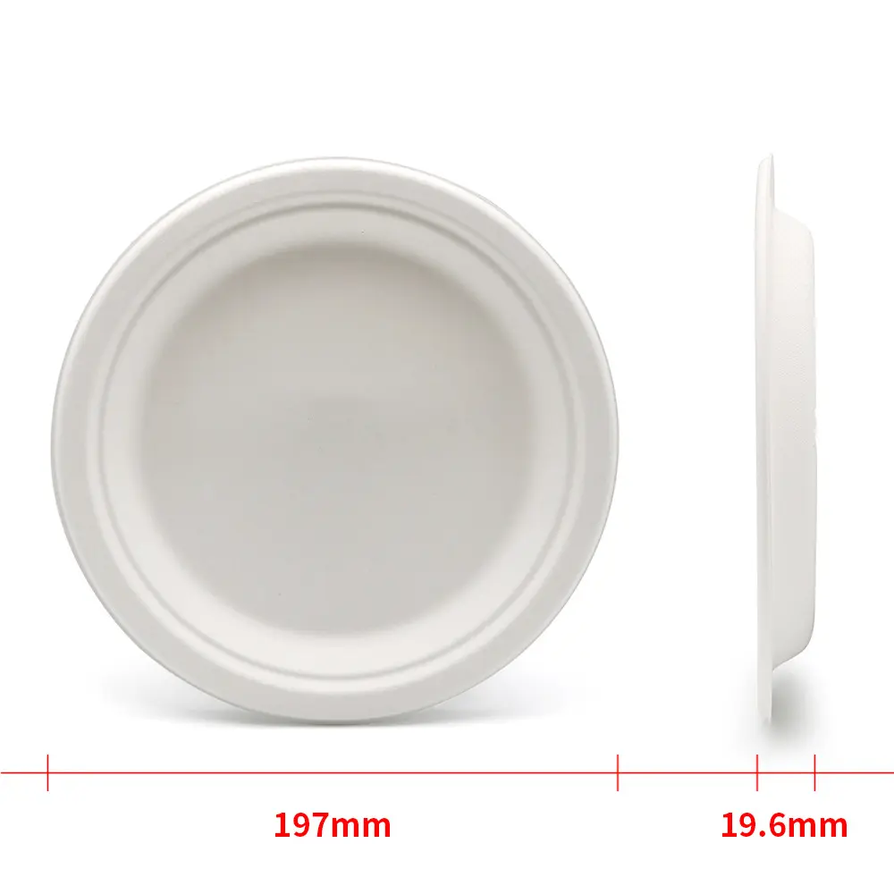 100% compostable 8 אינץ לוחות נייר אינץ טבעי לוח bagasse-ידידותי לסביבה עשוי סיבים קנה סוכר למסיבה