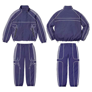 Pull à capuche en nylon personnalisé, patchwork, logo brodé, veste de survêtement coupe-vent, survêtement pour hommes, ensemble baggy pantalon streetwear - Product Image 6