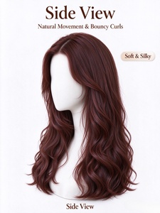 Peluca de Cabello Humano 100%, Color Castaño Rojizo, Ondas Largas en Capas, Estilo Liso a Ondulado, para Uso Diario - Product Image 2
