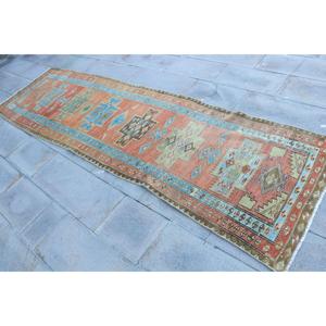 3x10.5 ft Vintage Rug, <b>Runner</b> Turkish Rug, <b>Red</b> Plants & trees Rug - Product Image 2