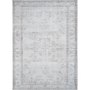 Tapis en laine noué à la main vintage ivoire, motif médaillon abstrait rectangulaire pour salon et couloir, fait main Pae-1211 - Product Image 1