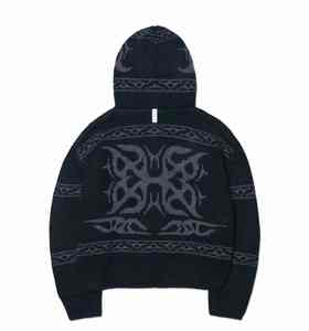 Sweat à capuche zippé personnalisé pour homme, en tricot jacquard épais, surdimensionné, 100% coton, pour homme - Product Image 3