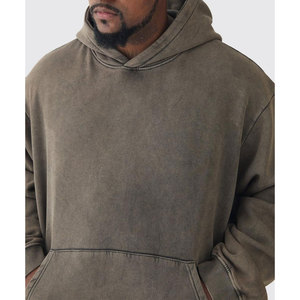 Sweat-shirt à capuche oversize pour homme en molleton de coton délavé, style streetwear uni - Product Image 3