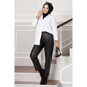 Women's Casual Black Leather Pants with Elastic Waistband Breathable <b>PU</b> Fabric XL Size Pencil Style <b>Leggings</b> Wrinkled Technics - Product Image 1