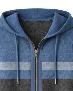 Customized Men Blue And Charcoal Hooded Sleeveless Knit <b>Vest</b> <b>Wool</b> Acrylic Blend Zipper Closure Winter Casual Sweater Jacket - Product Image 5