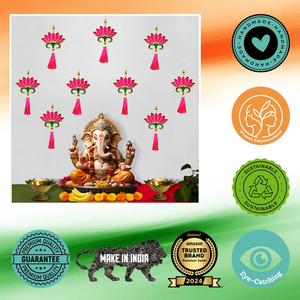 Divyakosh Traditional 8pcs 9 Inch Pink Lotus Hangings MDF <b>Wall</b> <b>Decorations</b> for <b>Home</b> Mandir Pooja Diwali Celebration Items - Product Image 4