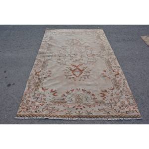 Tapis Turc Vintage Grand 5.2 X 8.5ft Beige Marron Laine Latex Support Patchwork Design pour Adolescents Rectangle Couloir Chambre Tapis - Product Image 1