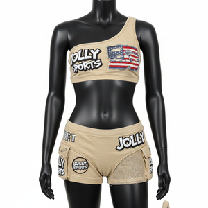 Conjunto de Bikini Premium para Mujer, 220 GSM, Poliéster Elástico, Spandex, Beige Arena, Paneles de Malla con Bolsillos, Logotipo Aplicado - Product Image 5