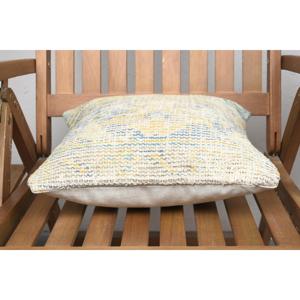 Oreiller Patchwork Kantha en laine jaune 14x14 pouces coussin de boule tissé en tissu brodé Vintage moderne pour usage décoratif à la maison - Product Image 5