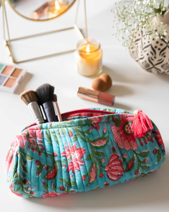 Sacs à cosmétiques faits à la main pour femmes, assortiment de trousses de toilette multicolores, ensemble de 2 trousses imprimées - Product Image 2