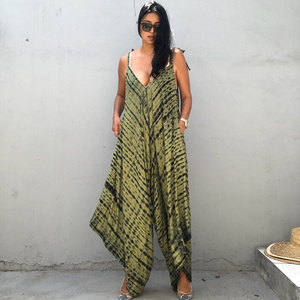 Combinaison une pièce décontractée Tie Dye sans manches avec poche latérale, pantalon ample à jambes larges, combinaison d'été pour femmes, offre spéciale, 2023 - Product Image 1