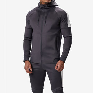 Ensemble de vêtements de sport respirants d'hiver pour hommes veste à capuche et pantalon à fermeture éclair à manches longues survêtements d'entraînement deux pièces solides - Product Image 2
