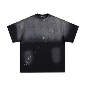 Nueva Camiseta de Verano 2026 para Hombre, Marca de Moda Urbana Americana, 100% Algodón, Color Degradado, Lavado con Tinta, Cuello en V, Talla Grande, 180g - Product Image 3