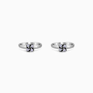 Oxidised <b>Silver</b> 925 <b>Silver</b> Sarva <b>Toe</b> <b>Rings</b> with Diamond for Weddings and Gifts - Product Image 1