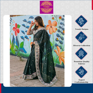 Colección de diseñador de ropa de boda india de calidad superior Trabajo de bordado único Tabby Organza Seda Sari para mujeres - Product Image 2