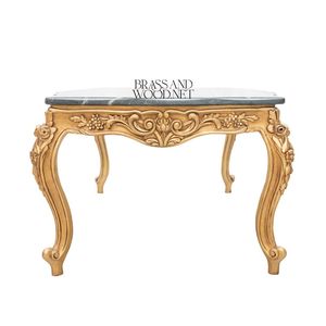 Mesa de Centro Rectangular de Lujo con Tapa de Mármol Negro Premium y Marco de Madera con Hojas de Oro Talladas a Mano para Interiores Clásicos - Product Image 5