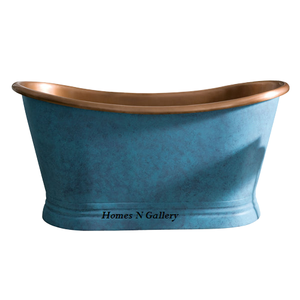 Nouvelles baignoires en cuivre sur pied de grande forme ovale faites à la main Patine bleue antique - Product Image 2