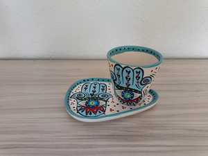 DOUBLE HAND-PAINTED HANDMADE CLASSIC CERAMIC TURKISH HOME COFFEE MUG SET TRAY FRUIT PATTERN PARTY DISHWASHER SAFE DAFNI <b>BIG</b> - Product Image 4