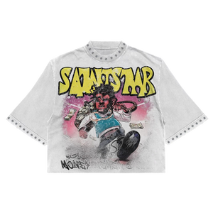Oversized <b>White</b> Crop T-Shirt With Photo Print Design Street Style Short Sleeve Men's Jersey Cotton O-Neck Graphic Tee - Product Image 6