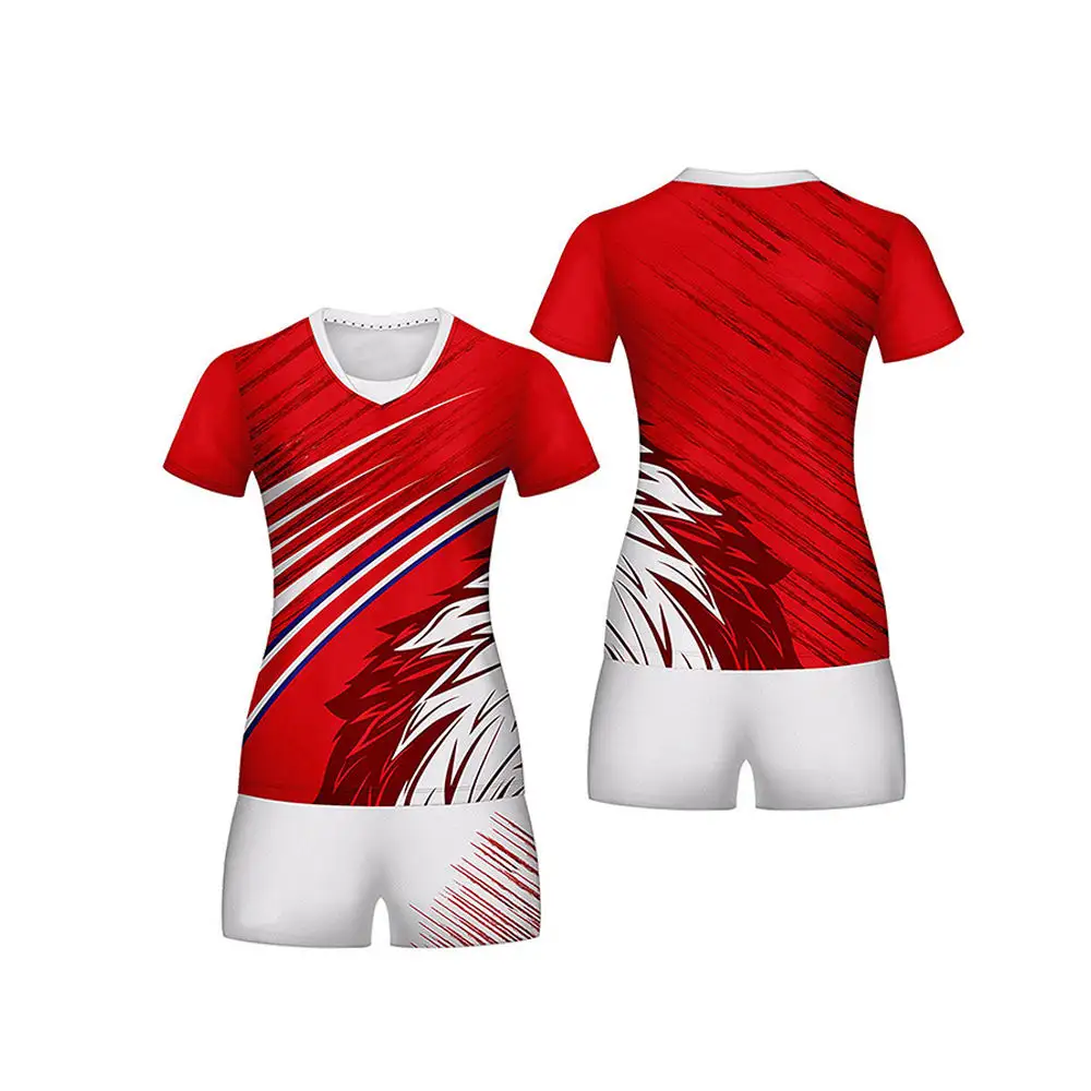 Uniforme de voleibol estampado personalizado OEM 2024 con camiseta de voleibol de combinación de colores nueva y corta con logotipo personalizado