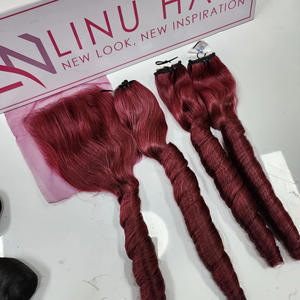 Articles chauds Bourgogne printemps Curl vietnamien LINU cheveux Super Double dessiné qualité cheveux bruts pour génie trame faisceaux lâche vague naturelle - Product Image 1