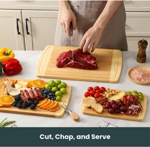 3pcs Bamboo Cutting Board Set with <b>Stand</b> Natural Wooden Chopping Boards for Kitchen Eco Friendly Meat <b>Vegetable</b> Carving Set - Product Image 2