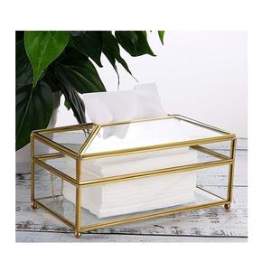 Boîte à mouchoirs en laiton et verre forme rectangulaire pour décor de table maison et hôtel porte-papier de soie fini or - Product Image 6