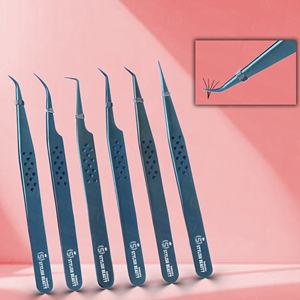Ensemble de pinces à cils pour extensions de cils en volume, vente en gros, pinces à cils courbées et droites, outils de précision pour cils, OEM - Product Image 1